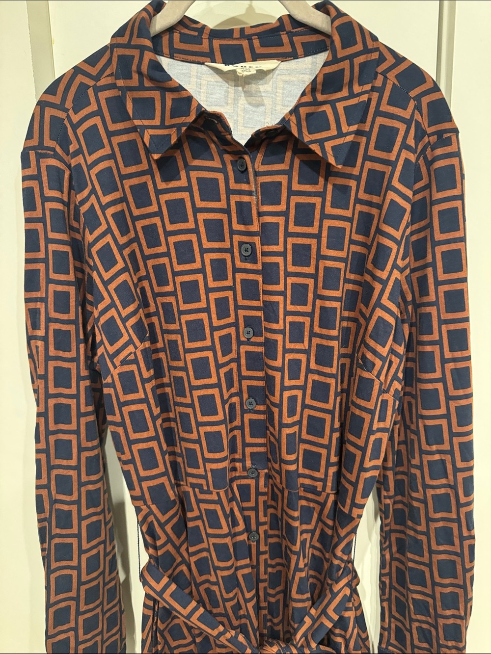 Boden Marcia jersey shirt maxi dress Brown and blue Grid Front button - Picture 7 of 9